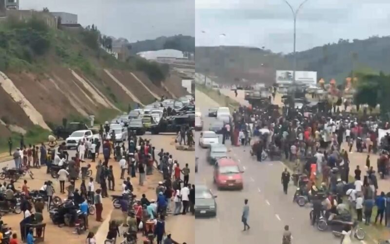 Protesters gathered on an Abuja road demanding rescue of abducted Oyo pupils and teachers