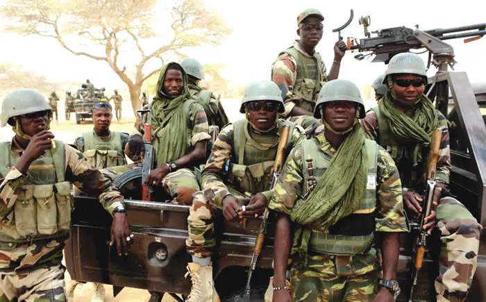 Nigerian troops in an operation vehicle in the North-East