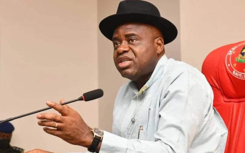 Bayelsa State Governor Douye Diri speaking at a meeting