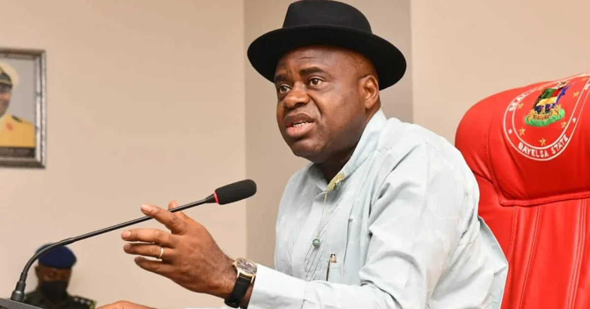 Bayelsa State Governor Douye Diri speaking at a meeting