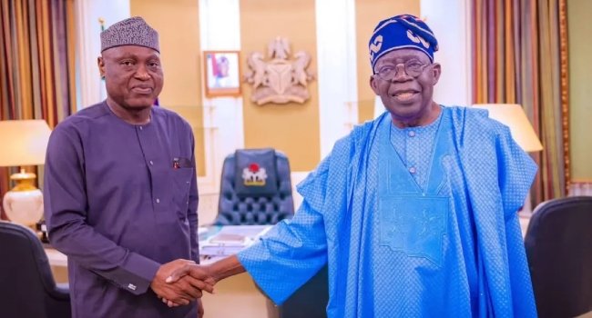 President Bola Tinubu shaking hands with Ekiti Governor Biodun Oyebanji