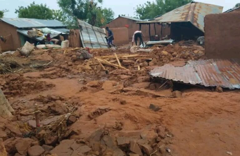 Illustrative rainstorm and flood damage scene in northern Nigeria