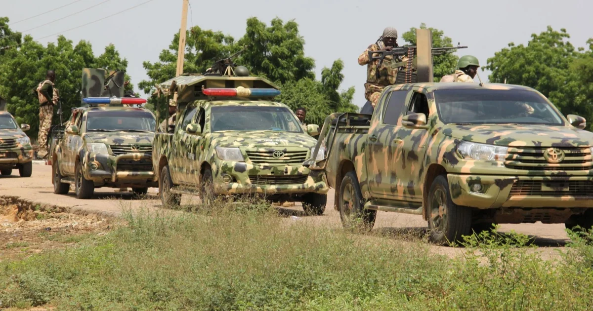 Nigerian soldiers on patrol in a security operation