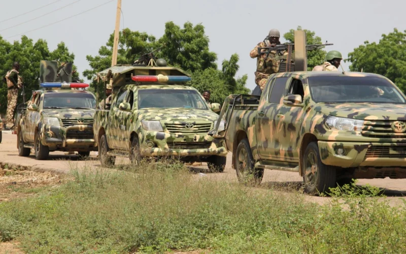 Nigerian soldiers on patrol in a security operation