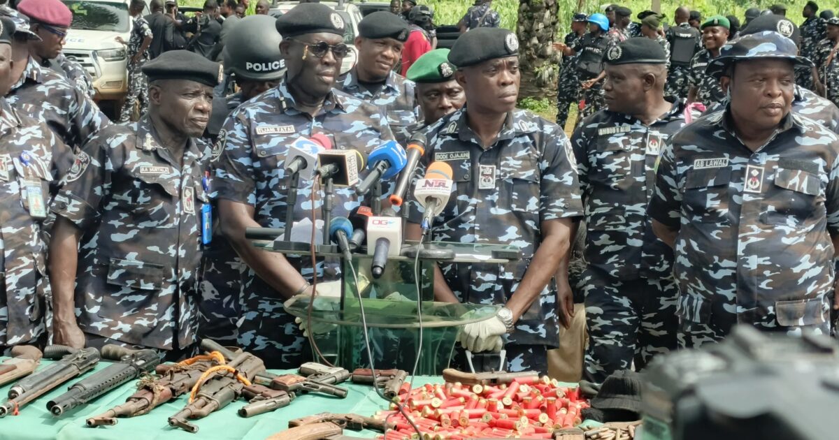 Police officers brief reporters during the launch of Operation Kosaye in Ogun. Photo: Punch