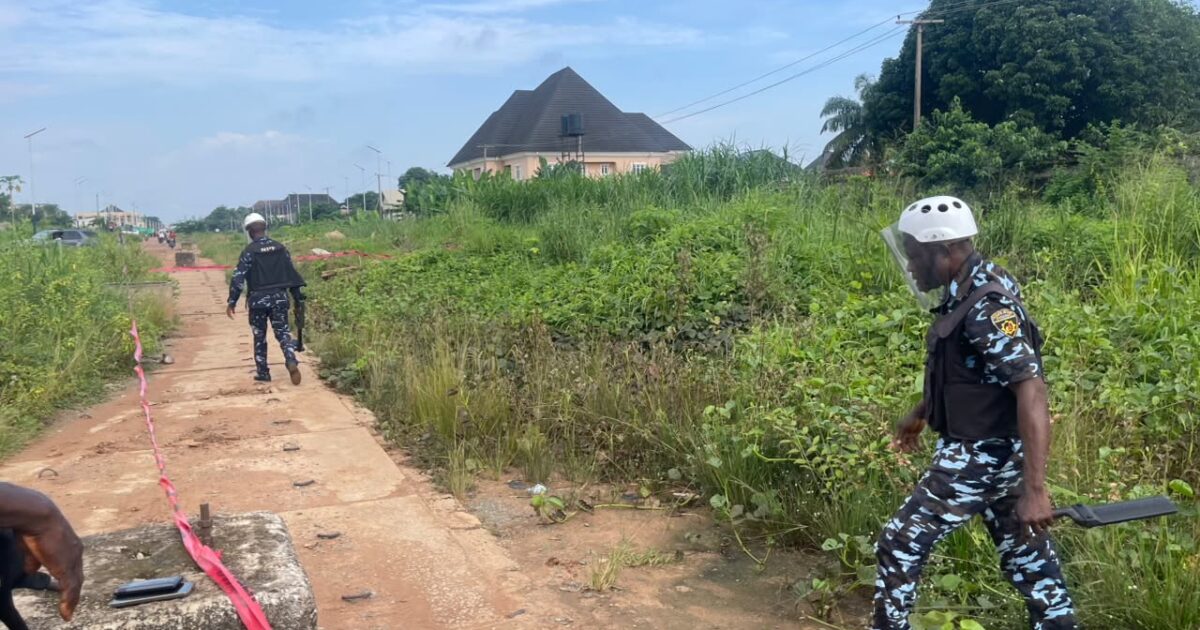 Explosion inside drainage channel at Old Nekede Road, Owerri West LGA. Photo: Daily Post.