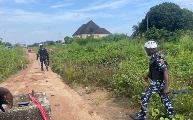 Explosion inside drainage channel at Old Nekede Road, Owerri West LGA. Photo: Daily Post.
