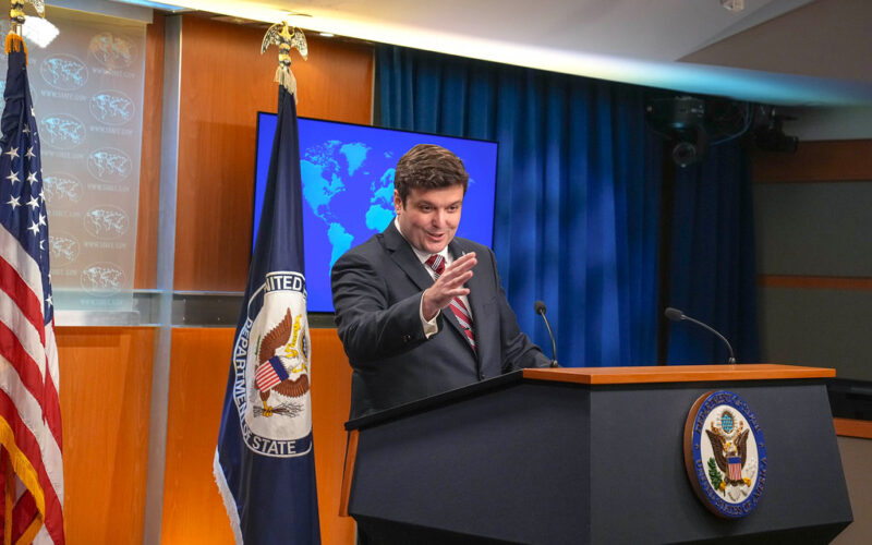 State Department spokesperson Tommy Pigott at a press briefing