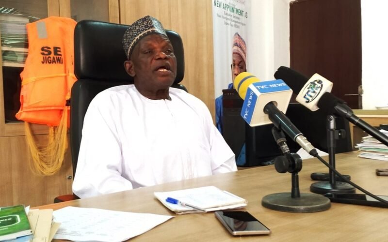 Jigawa SEMA Executive Secretary Hannafi Yakubu briefing journalists after windstorm damage