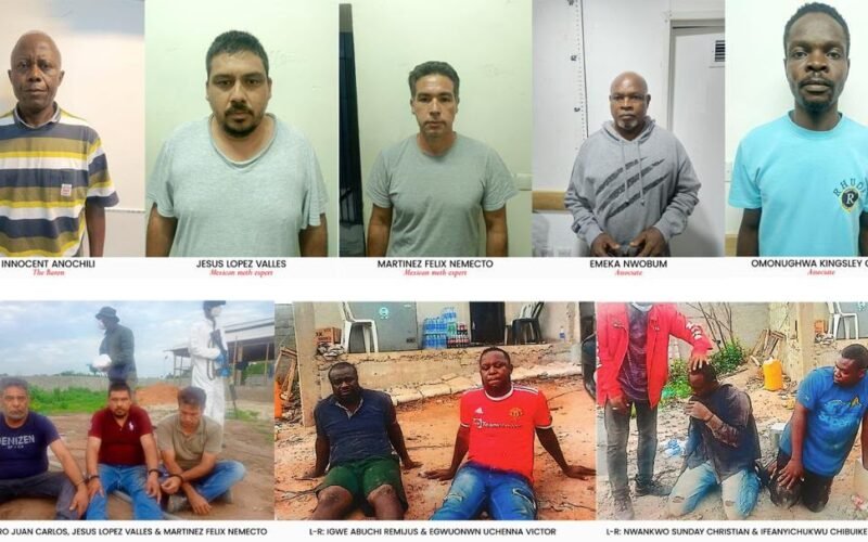 NDLEA suspects and officials after methamphetamine laboratory case