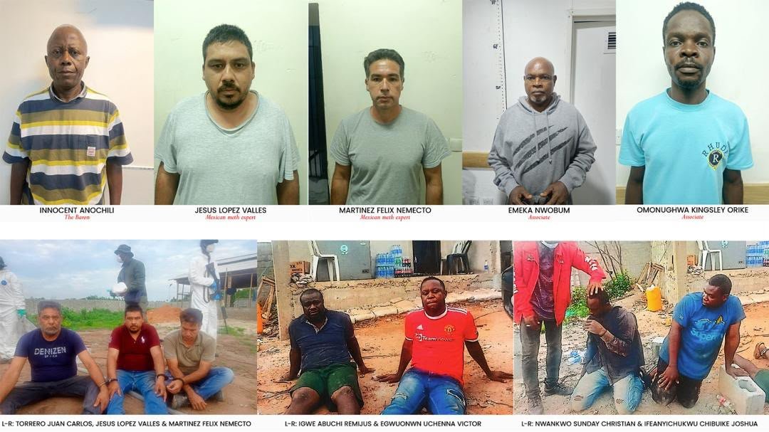 NDLEA suspects and officials after methamphetamine laboratory case