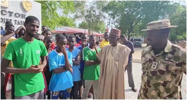 Rescued students from the Federal Polytechnic, Monguno, after the attempted abduction in Borno