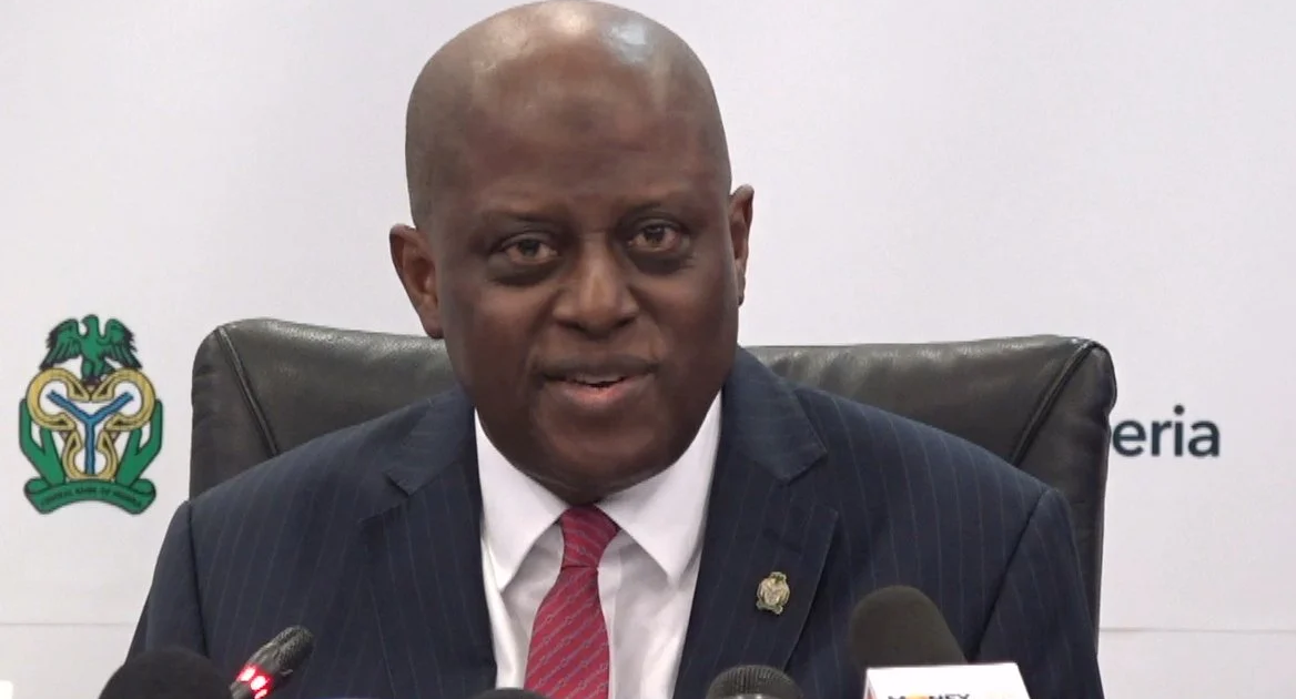 CBN Governor Olayemi Cardoso at a press briefing