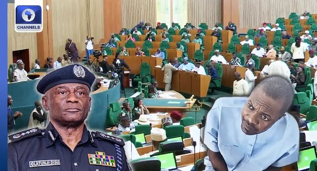 House of Representatives chamber with Olatunji Disu and Adeniyi Adeyemi images