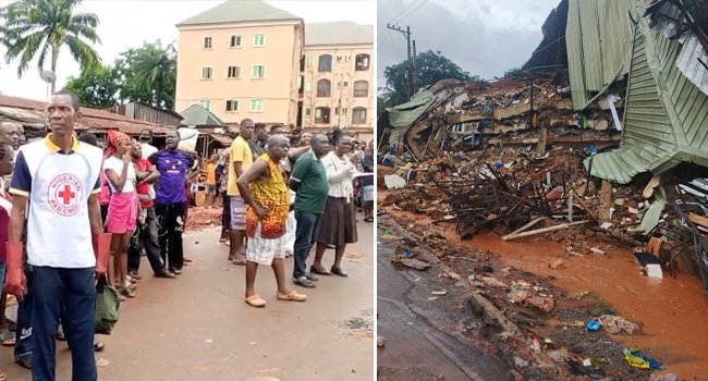 Scenes from the collapsed hostel building in Oko, Anambra State
