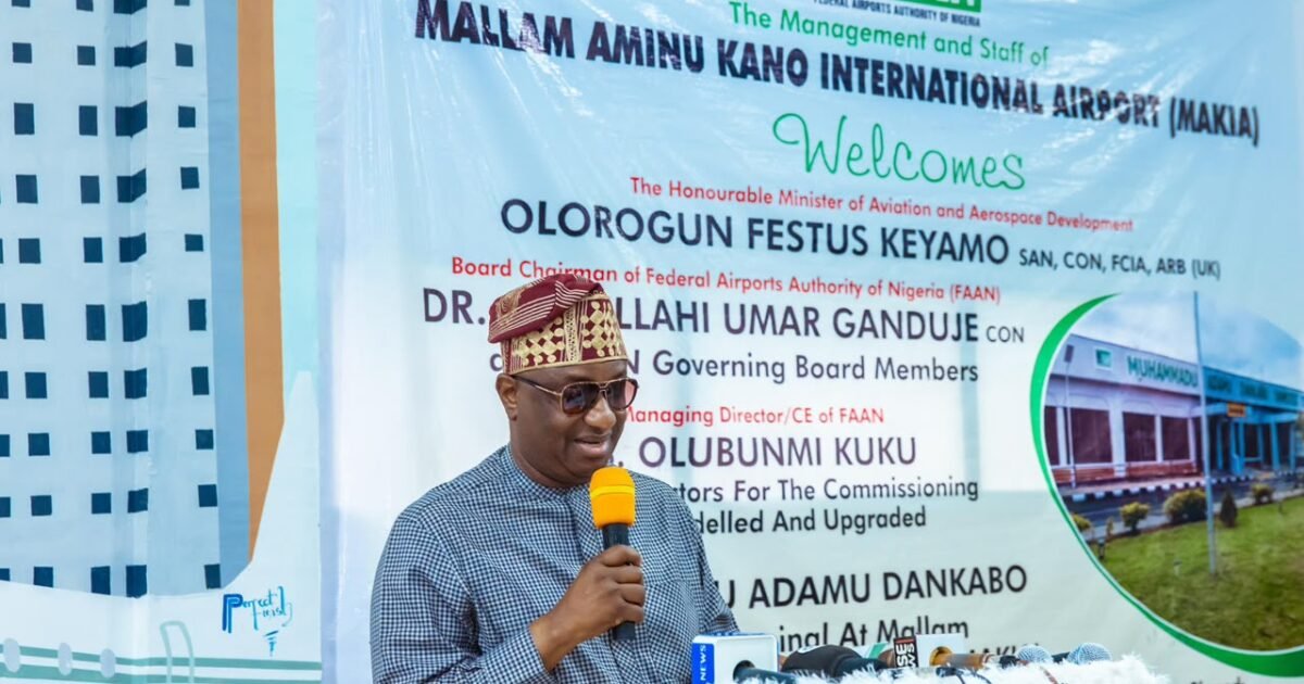 Festus Keyamo at Mallam Aminu Kano International Airport during the terminal commissioning