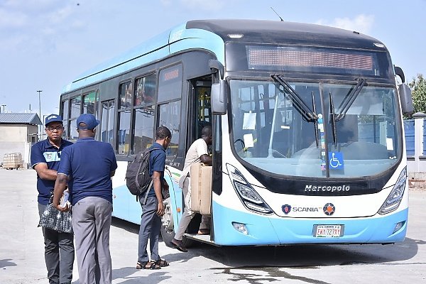 Passengers boarding a Lagos BRT bus