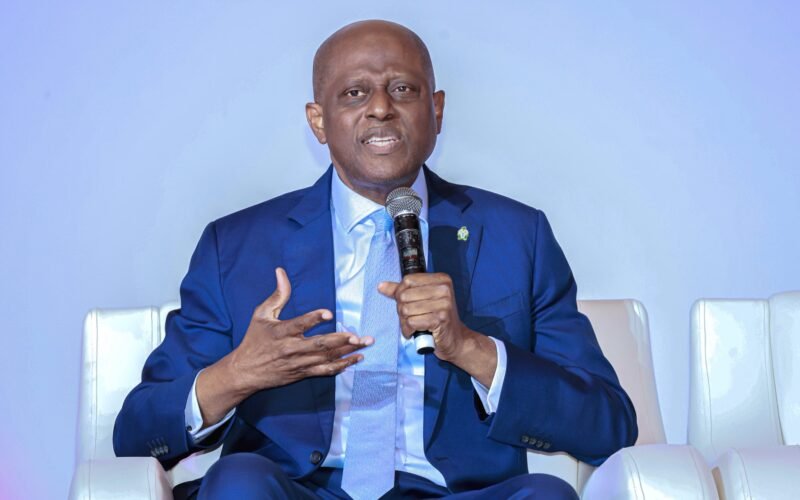 CBN Governor Olayemi Cardoso speaking into a microphone