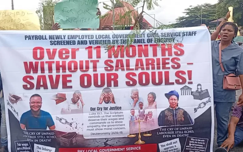 Cross River local government workers protesting over unpaid salaries