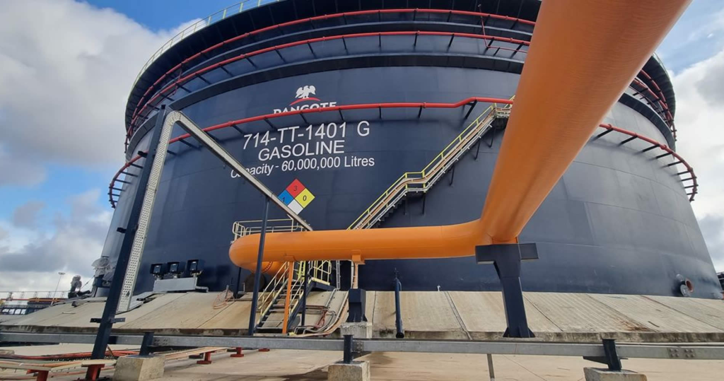 Dangote Refinery petrol storage tank and pipeline infrastructure
