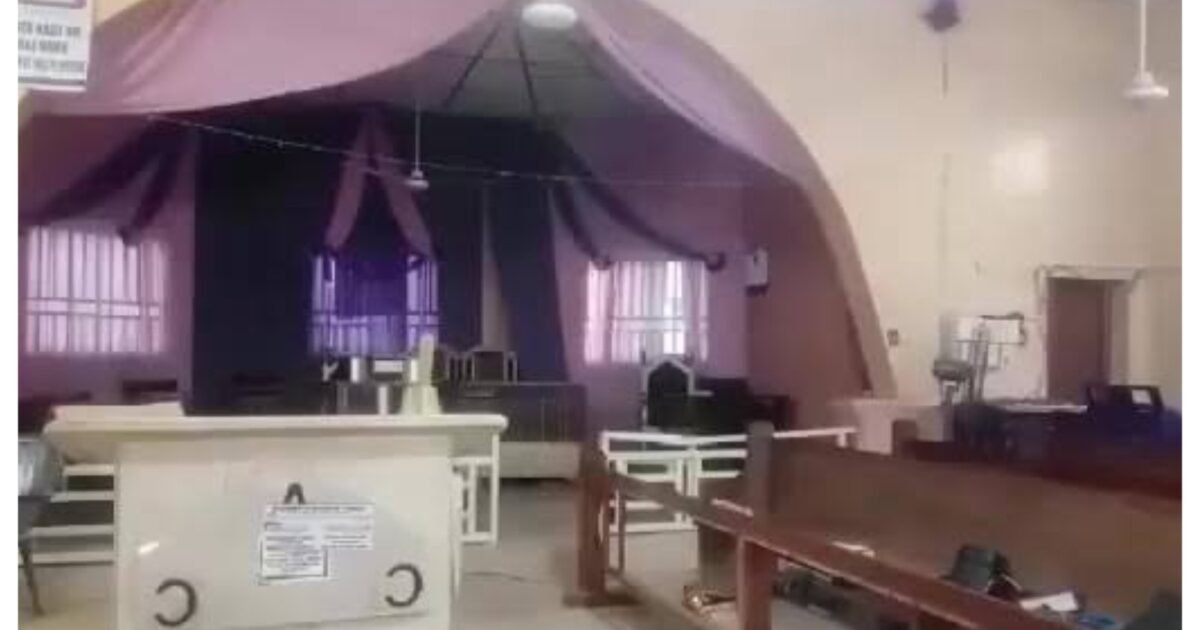 Interior of the Christ Apostolic Church linked to the Ekiti worshippers kidnap case