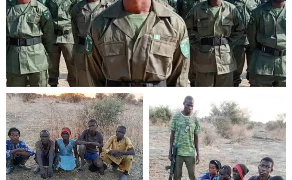Forest guards and rescued victims after a security operation in Kwara. Photo: Punch.