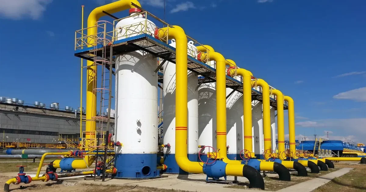 Gas-processing equipment and pipelines at an industrial facility