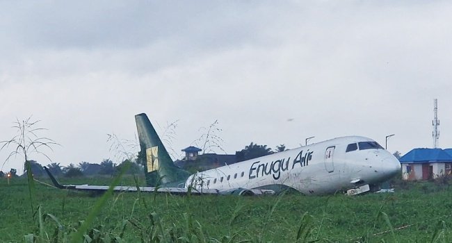 An Enugu Air aircraft after the runway incident at Benin Airport