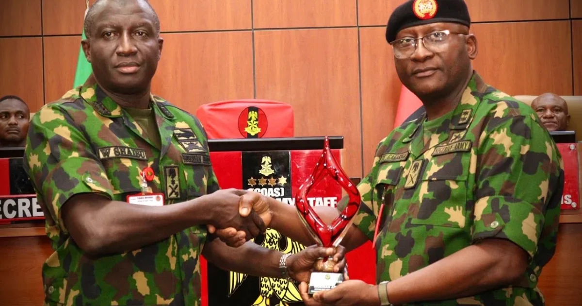 Nigerian Army officials receiving a counter-terrorism award