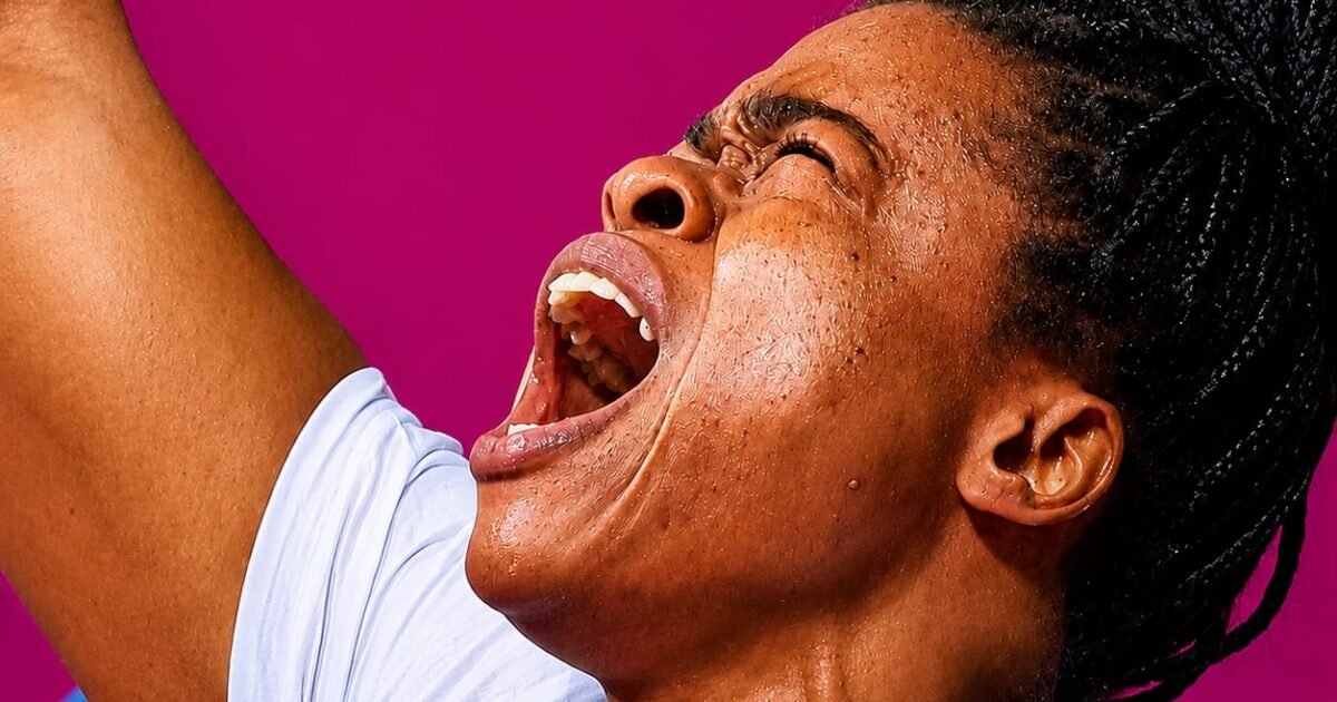Esther Nworgu celebrates during a para powerlifting event