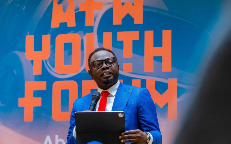 Youth Development Minister Ayodele Olawande speaking at a youth event