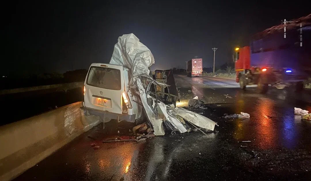 Wreckage from the Ogun road crash at Saapade Bridge along the Ibadan-Lagos Expressway.