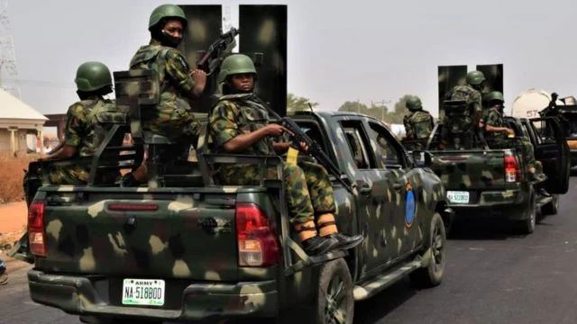 Nigerian soldiers on patrol