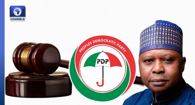 Court and PDP leadership image used by Channels TV for the Turaki-led PDP case