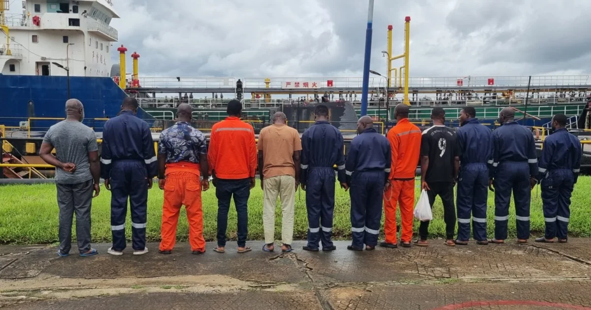 MT FILIA vessel and crew members after a Nigerian Navy interception of suspected stolen crude
