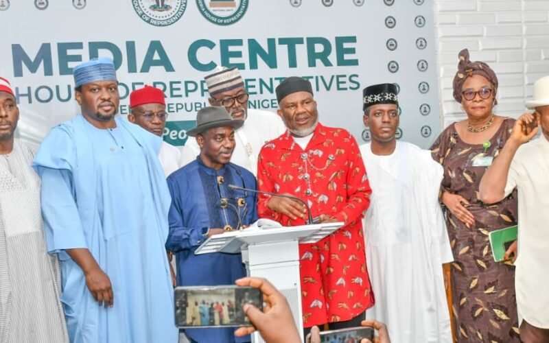 House of Representatives minority lawmakers speaking at the media centre after the state police bill session