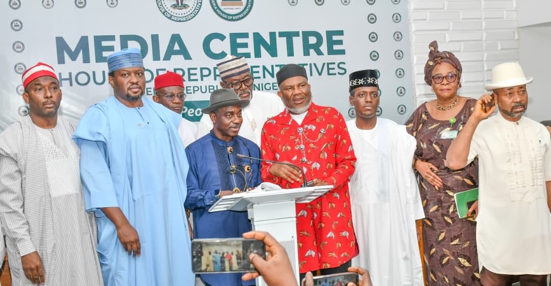 House of Representatives minority lawmakers speaking at the media centre after the state police bill session