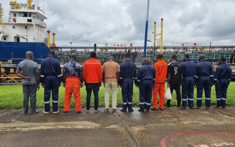 MT FILIA vessel and crew members after a Nigerian Navy interception of suspected stolen crude