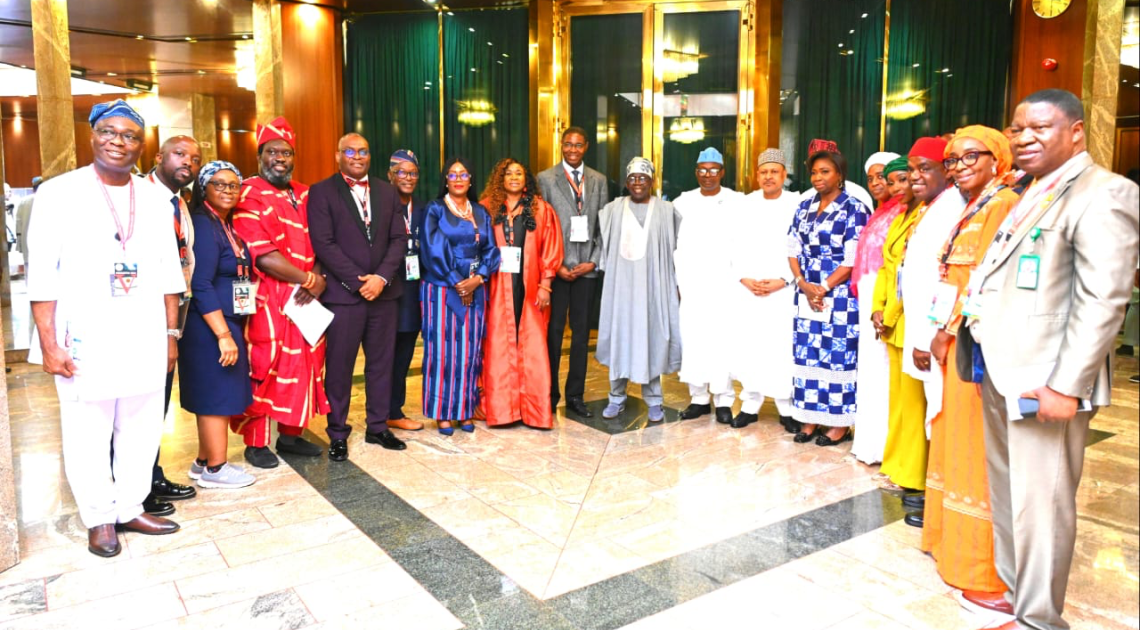 President Bola Tinubu with Nigerian diaspora medical professionals at the State House