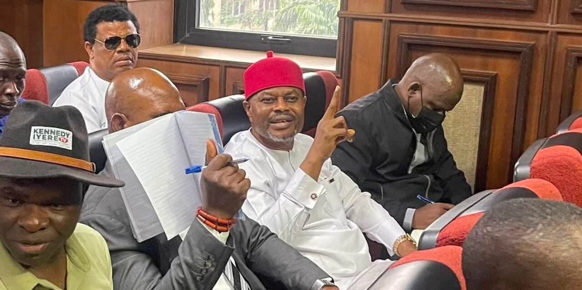 Uche Nnaji seated in court during his arraignment at the Federal High Court in Abuja