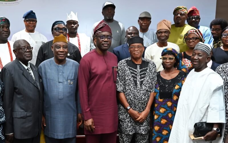 Governor Seyi Makinde with members of the Oriire school abduction inquiry panel in Ibadan