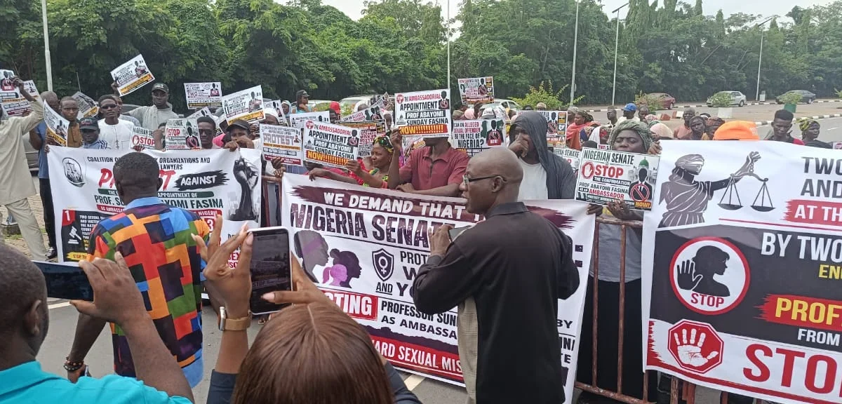 Civil society protesters at the National Assembly in Abuja