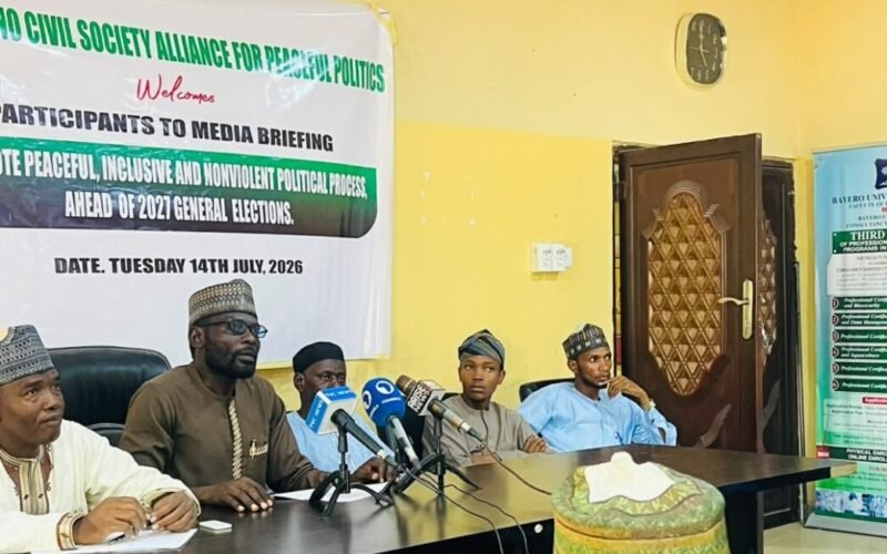 Kano Civil Society Alliance for Peaceful Politics members at a media briefing on political violence ahead of the 2027 elections