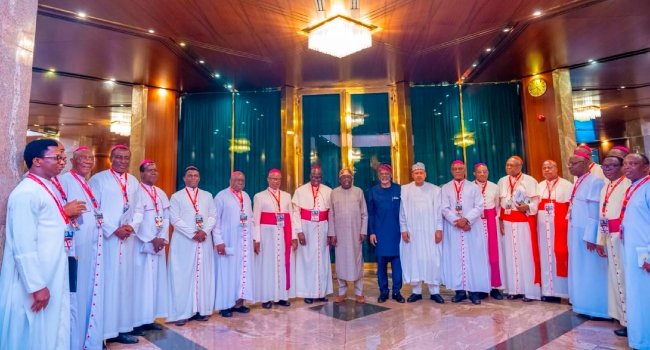 President Bola Tinubu with Catholic bishops at the State House