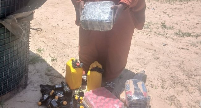 Suspected drug courier and recovered items in Borno