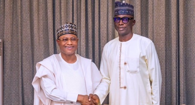 Kaduna Governor Uba Sani with Jerry Adams after the running-mate announcement.