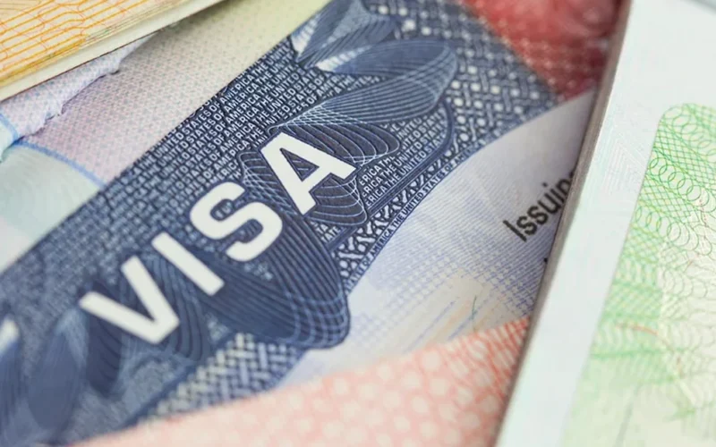 Close-up of a United States visa document
