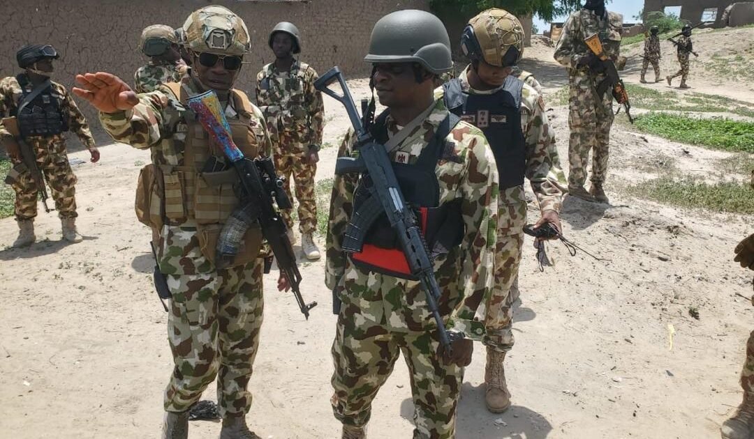 Nigerian troops in Borno during multi-state rescue operations against kidnappers and ISWAP