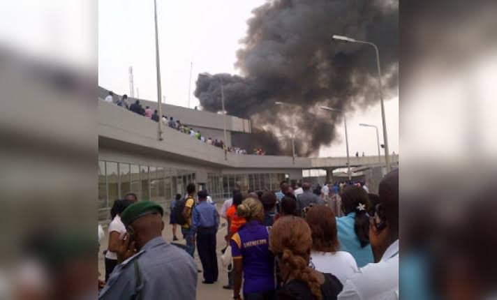 Smoke rises during the Lagos airport Terminal 2 fire incident