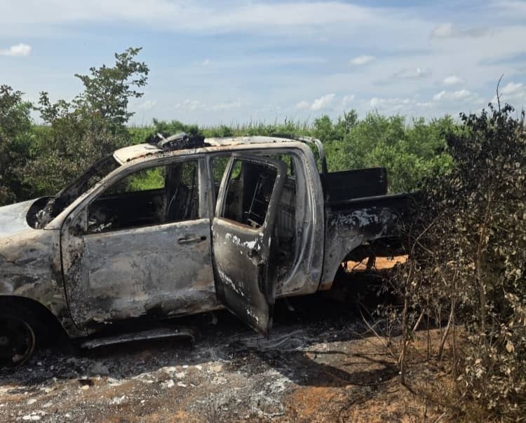 Burned patrol vehicle after an attack in Sokoto